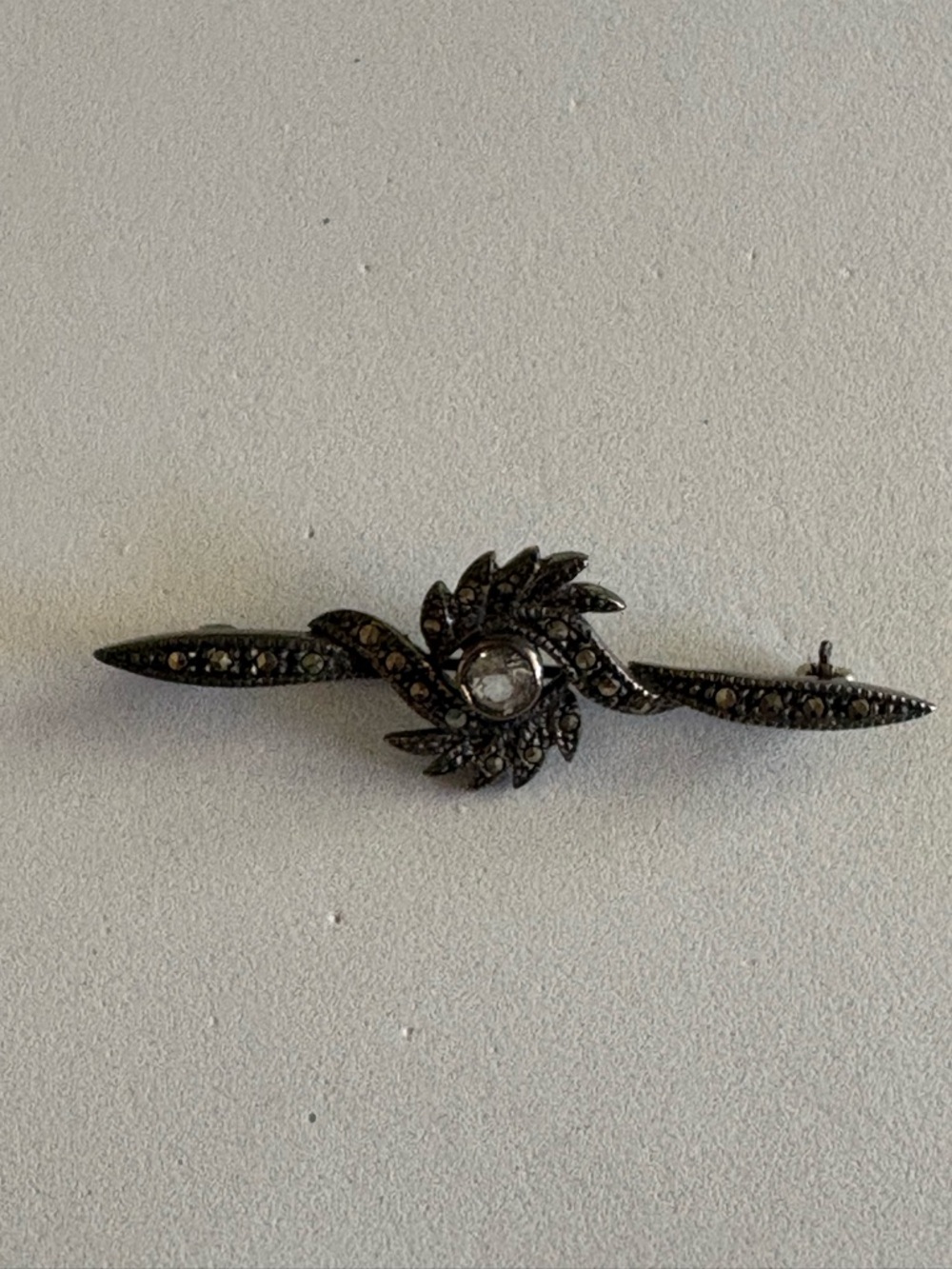 Vintage 925 Silver Marcasite and Stone Brooch
